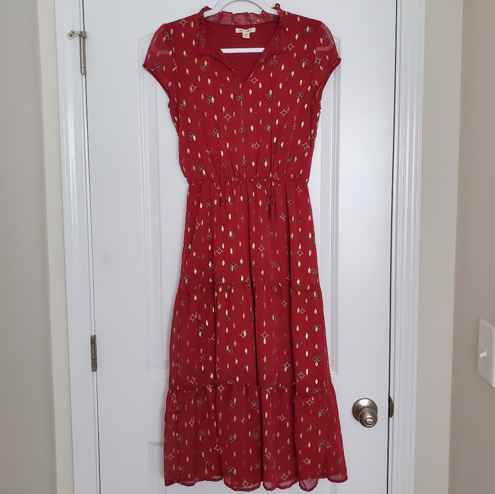 Francescas Maroon & Gold Ankle Length Dress